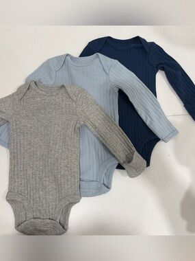 Carter's Ribbed Long-Sleeve One-Piece Bodysuits - Gray, Light Blue & Navy